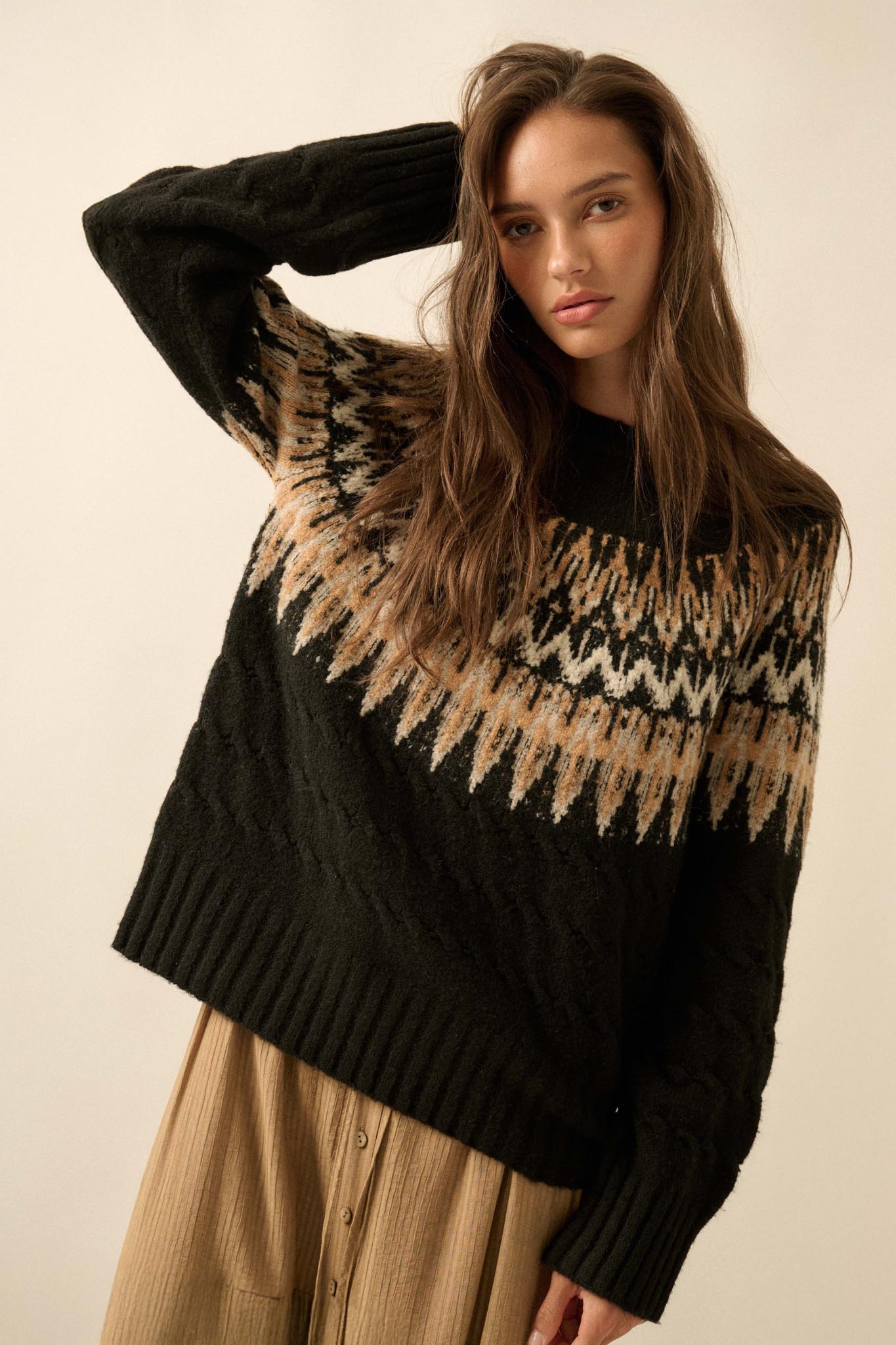 Misty Moors Fair Isle Cable Knit Sweater - ShopPromesa