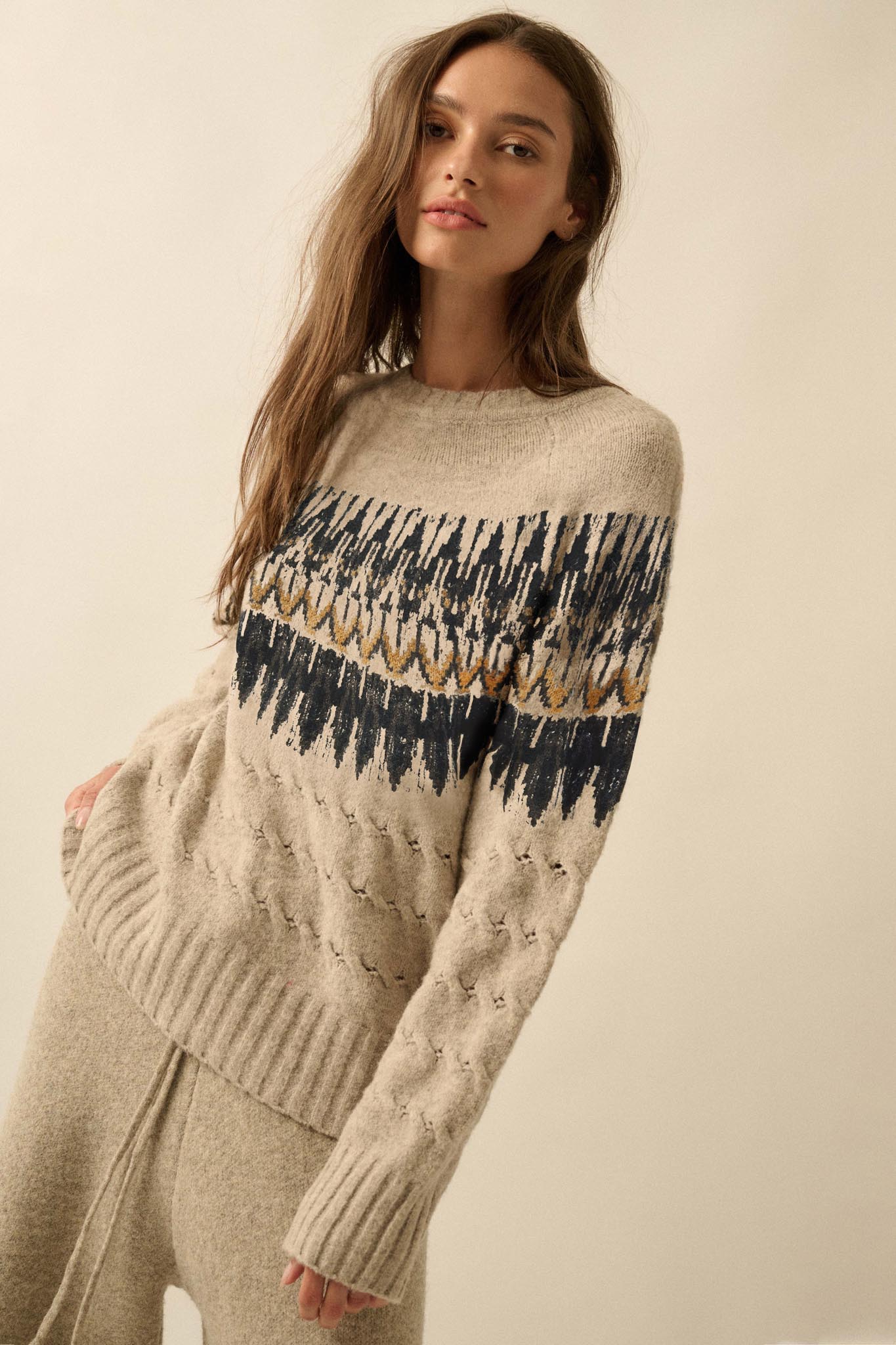 Misty Moors Fair Isle Cable Knit Sweater - ShopPromesa