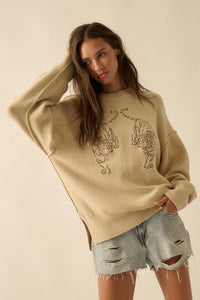 Twin Tigers Embroidered Exposed-Seam Sweater - ShopPromesa