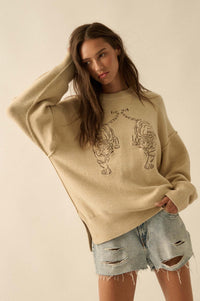 Twin Tigers Embroidered Exposed-Seam Sweater - ShopPromesa