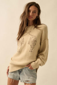 Twin Tigers Embroidered Exposed-Seam Sweater - ShopPromesa
