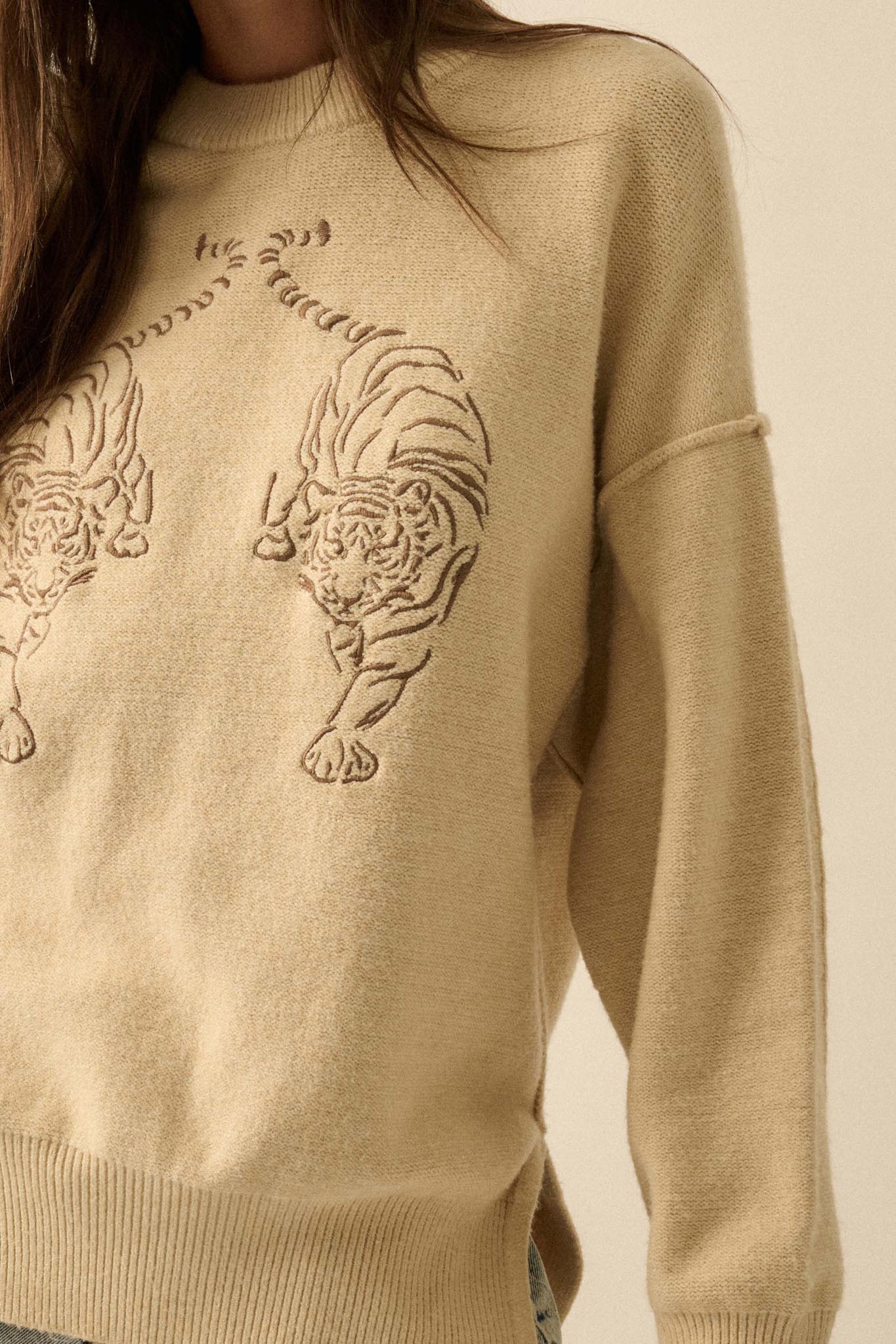 Twin Tigers Embroidered Exposed-Seam Sweater - ShopPromesa