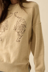 Twin Tigers Embroidered Exposed-Seam Sweater - ShopPromesa