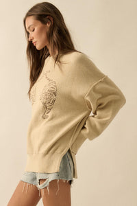 Twin Tigers Embroidered Exposed-Seam Sweater - ShopPromesa