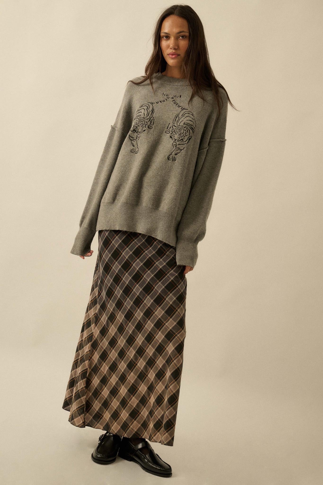 Twin Tigers Embroidered Exposed-Seam Sweater - ShopPromesa