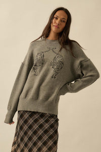 Twin Tigers Embroidered Exposed-Seam Sweater - ShopPromesa