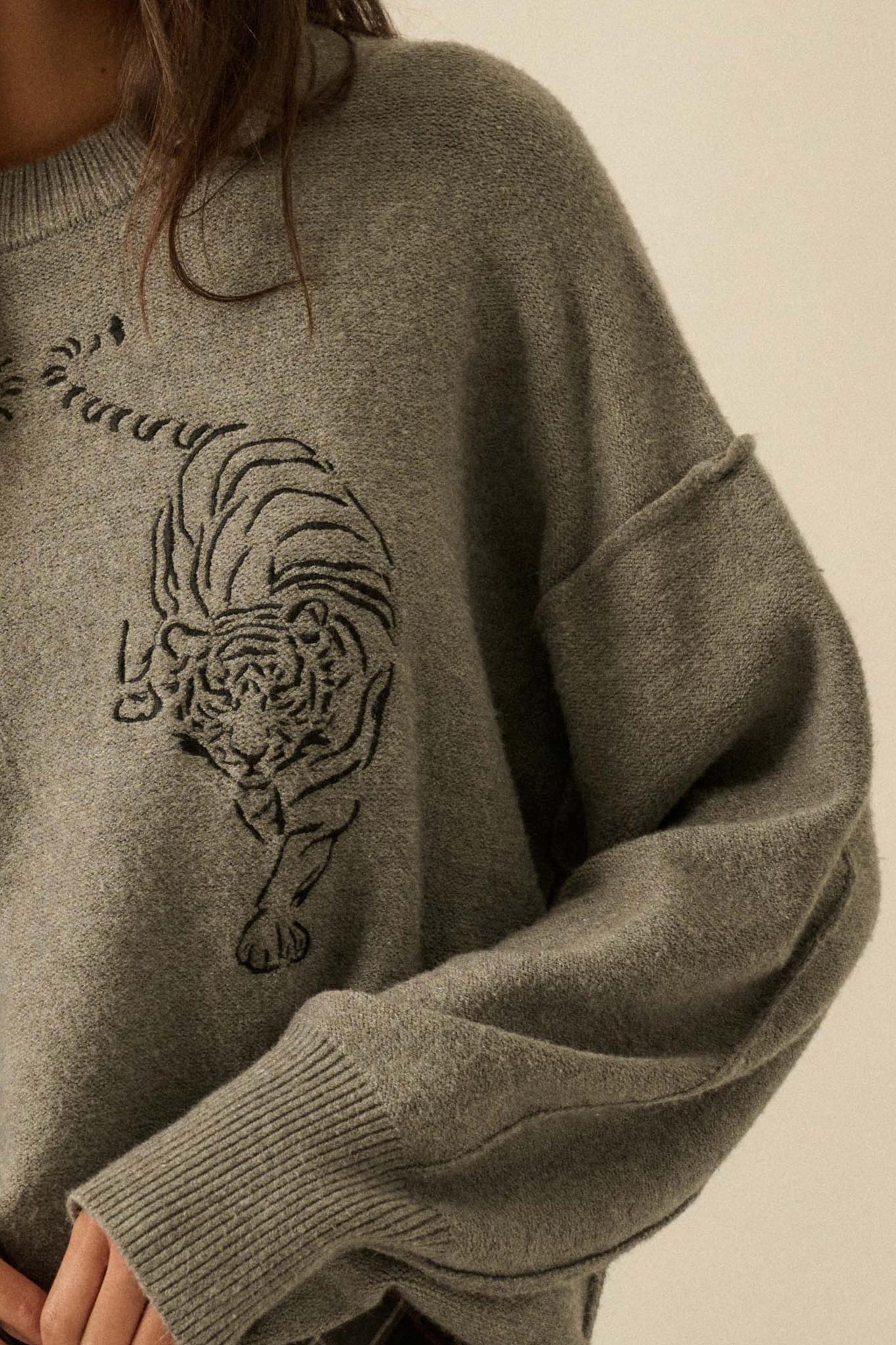 Twin Tigers Embroidered Exposed-Seam Sweater - ShopPromesa