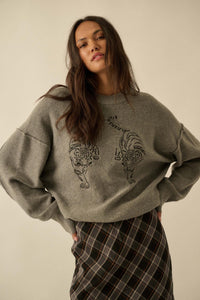 Twin Tigers Embroidered Exposed-Seam Sweater - ShopPromesa