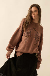 Twin Tigers Embroidered Exposed-Seam Sweater - ShopPromesa
