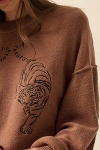 Twin Tigers Embroidered Exposed-Seam Sweater - ShopPromesa