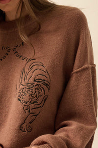 Twin Tigers Embroidered Exposed-Seam Sweater - ShopPromesa