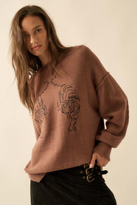 Twin Tigers Embroidered Exposed-Seam Sweater - ShopPromesa
