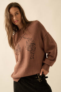 Twin Tigers Embroidered Exposed-Seam Sweater - ShopPromesa