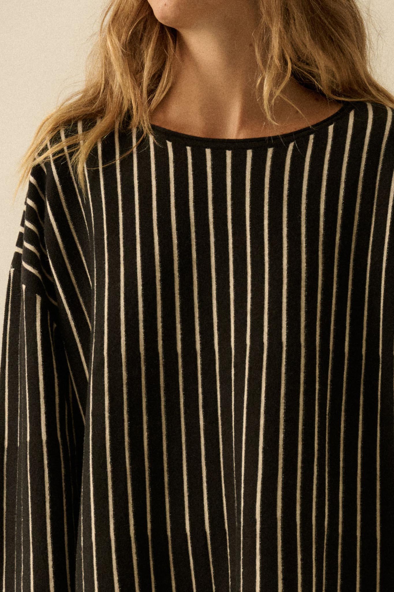 On the Line Striped Wide-Sleeve Loose-Fit Sweater - ShopPromesa