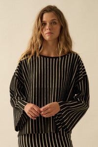 On the Line Striped Wide-Sleeve Loose-Fit Sweater - ShopPromesa