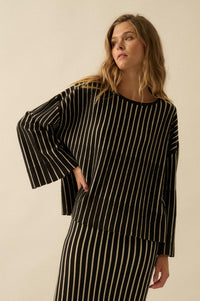 On the Line Striped Wide-Sleeve Loose-Fit Sweater - ShopPromesa