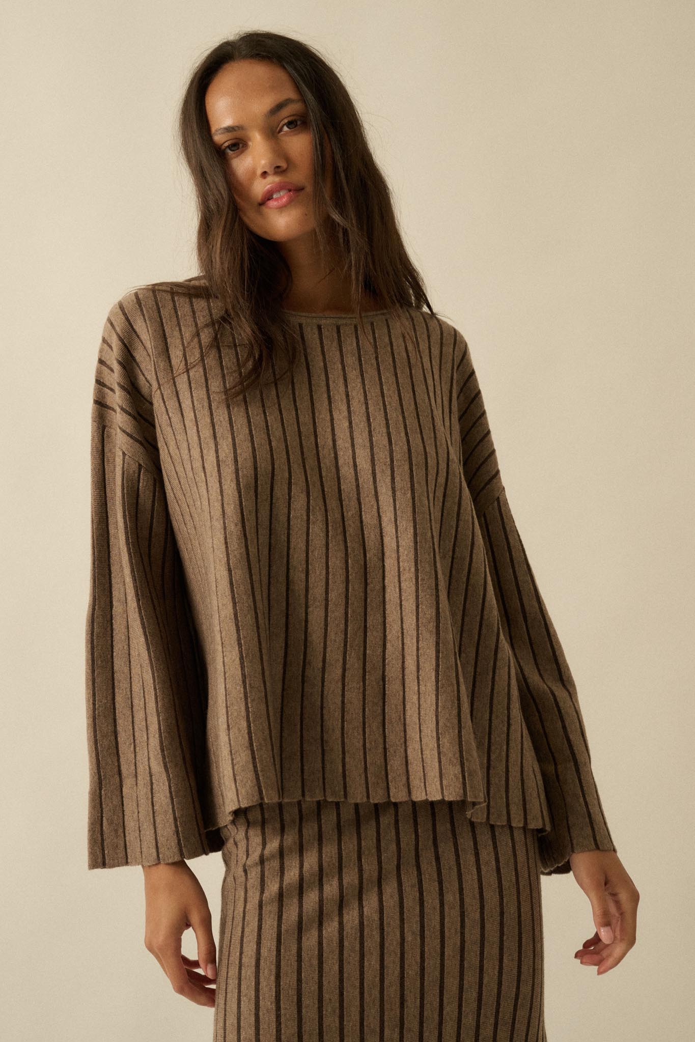 On the Line Striped Wide-Sleeve Loose-Fit Sweater - ShopPromesa
