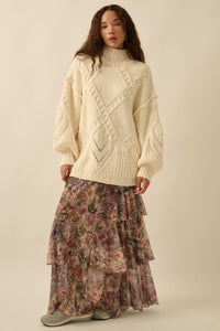 Twist Ending Oversize Cable Knit Mock-Neck Sweater - ShopPromesa