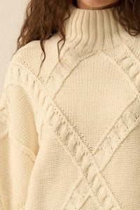 Twist Ending Oversize Cable Knit Mock-Neck Sweater - ShopPromesa