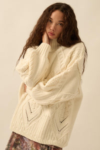 Twist Ending Oversize Cable Knit Mock-Neck Sweater - ShopPromesa
