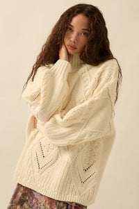 Twist Ending Oversize Cable Knit Mock-Neck Sweater - ShopPromesa