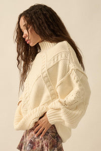 Twist Ending Oversize Cable Knit Mock-Neck Sweater - ShopPromesa