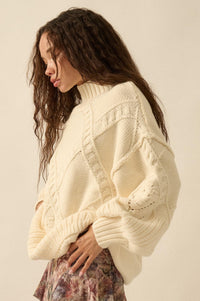 Twist Ending Oversize Cable Knit Mock-Neck Sweater - ShopPromesa