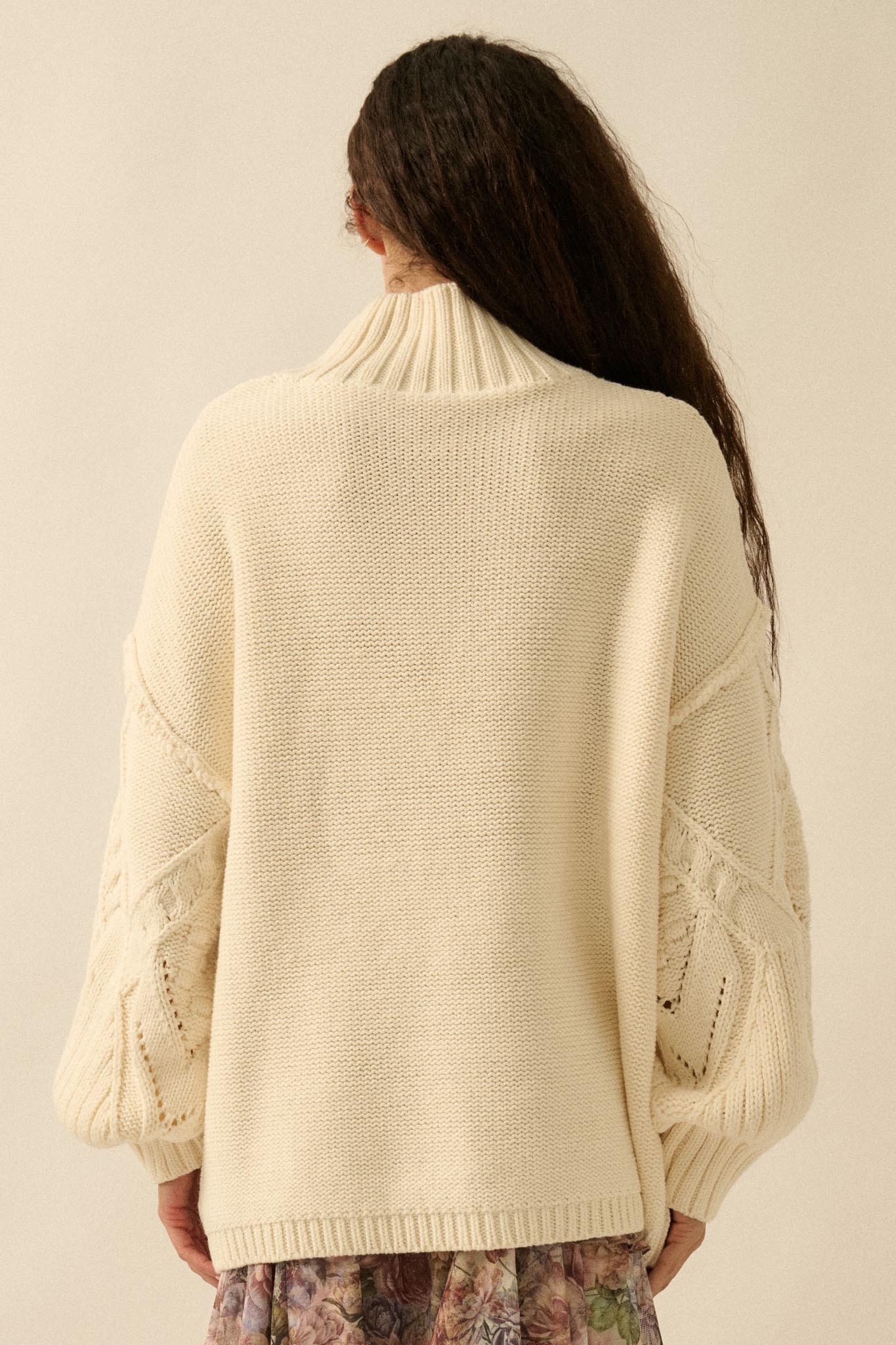 Twist Ending Oversize Cable Knit Mock-Neck Sweater - ShopPromesa