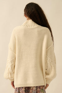Twist Ending Oversize Cable Knit Mock-Neck Sweater - ShopPromesa