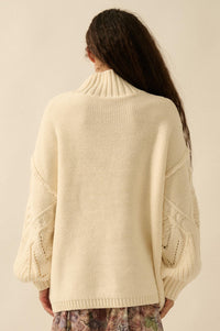 Twist Ending Oversize Cable Knit Mock-Neck Sweater - ShopPromesa