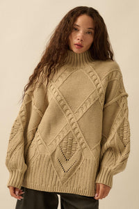 Twist Ending Oversize Cable Knit Mock-Neck Sweater - ShopPromesa