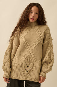 Twist Ending Oversize Cable Knit Mock-Neck Sweater - ShopPromesa