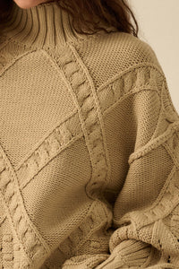 Twist Ending Oversize Cable Knit Mock-Neck Sweater - ShopPromesa