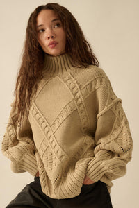 Twist Ending Oversize Cable Knit Mock-Neck Sweater - ShopPromesa