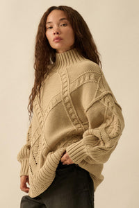 Twist Ending Oversize Cable Knit Mock-Neck Sweater - ShopPromesa
