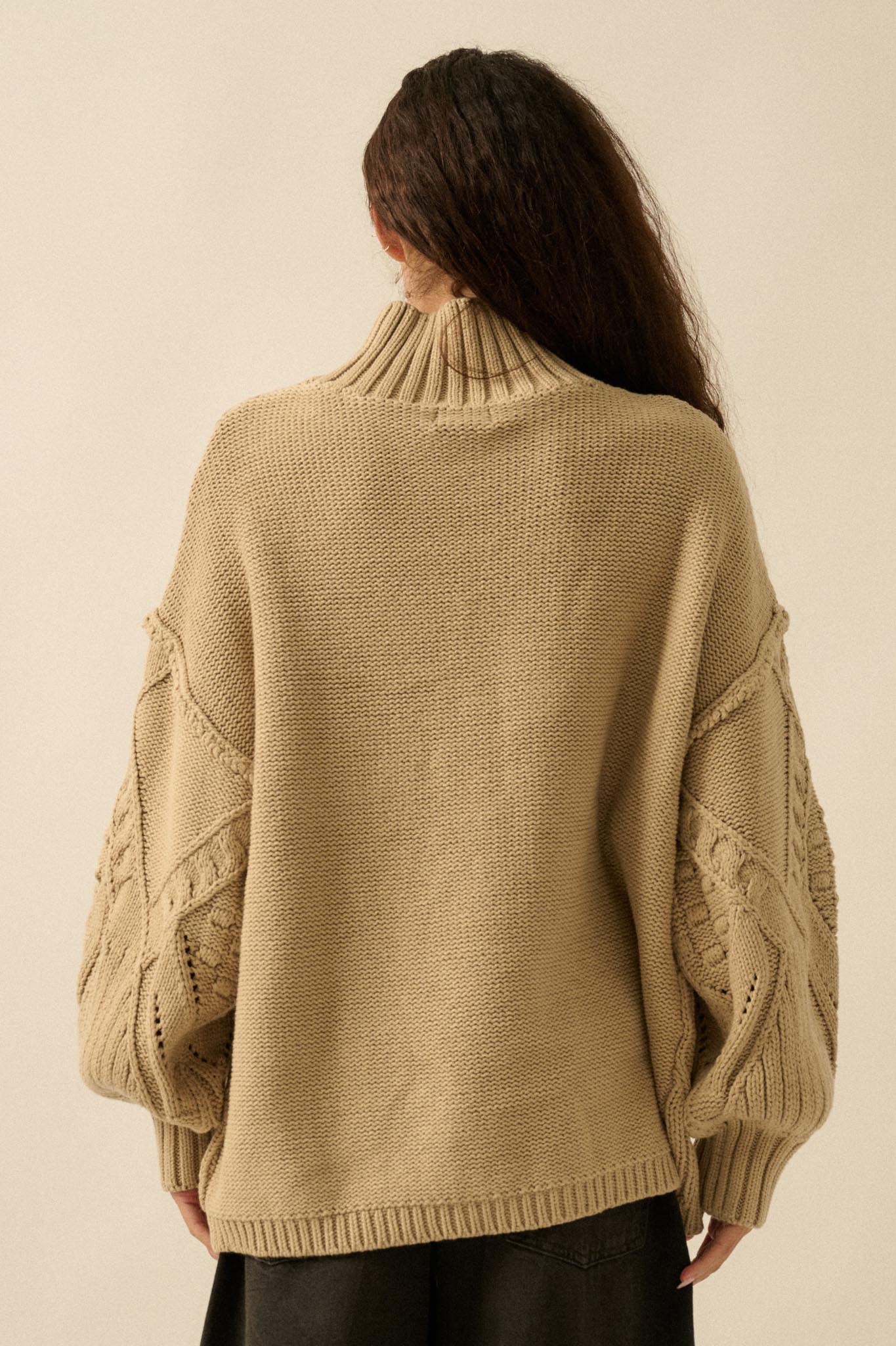 Twist Ending Oversize Cable Knit Mock-Neck Sweater - ShopPromesa