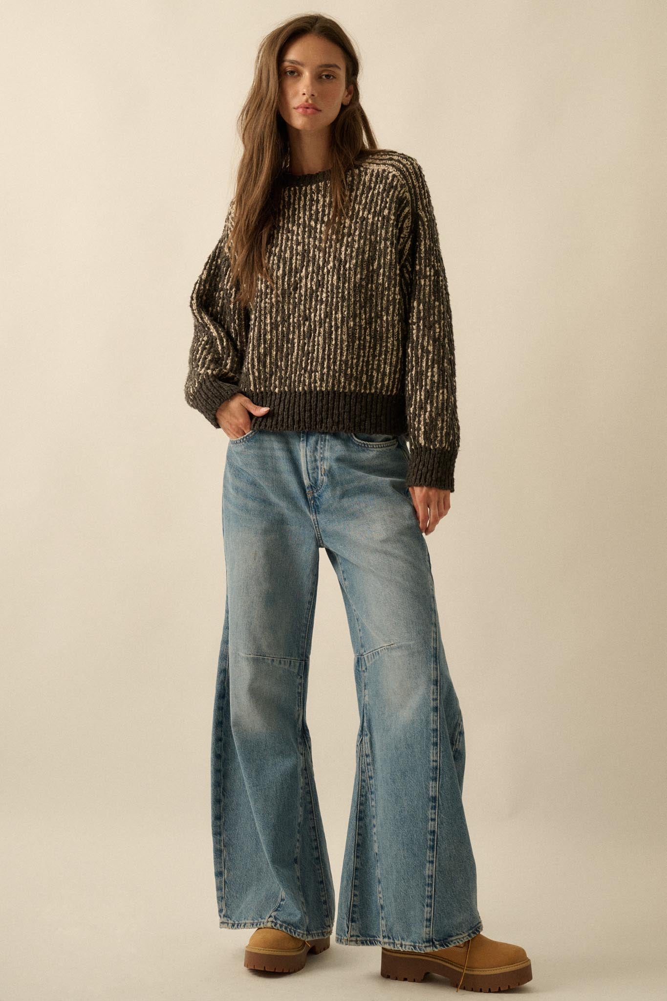 Live and Learn Marled Boucle Rib-Knit Sweater - ShopPromesa