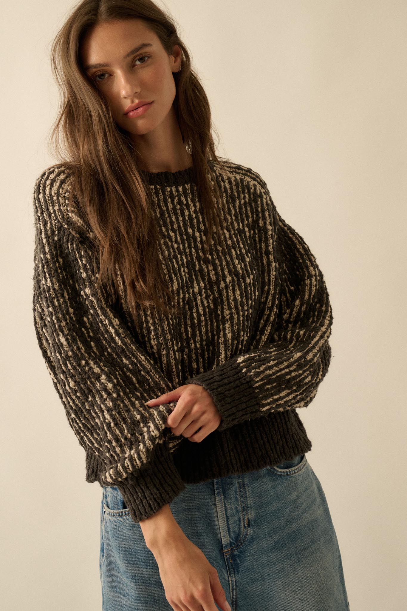 Live and Learn Marled Boucle Rib-Knit Sweater - ShopPromesa