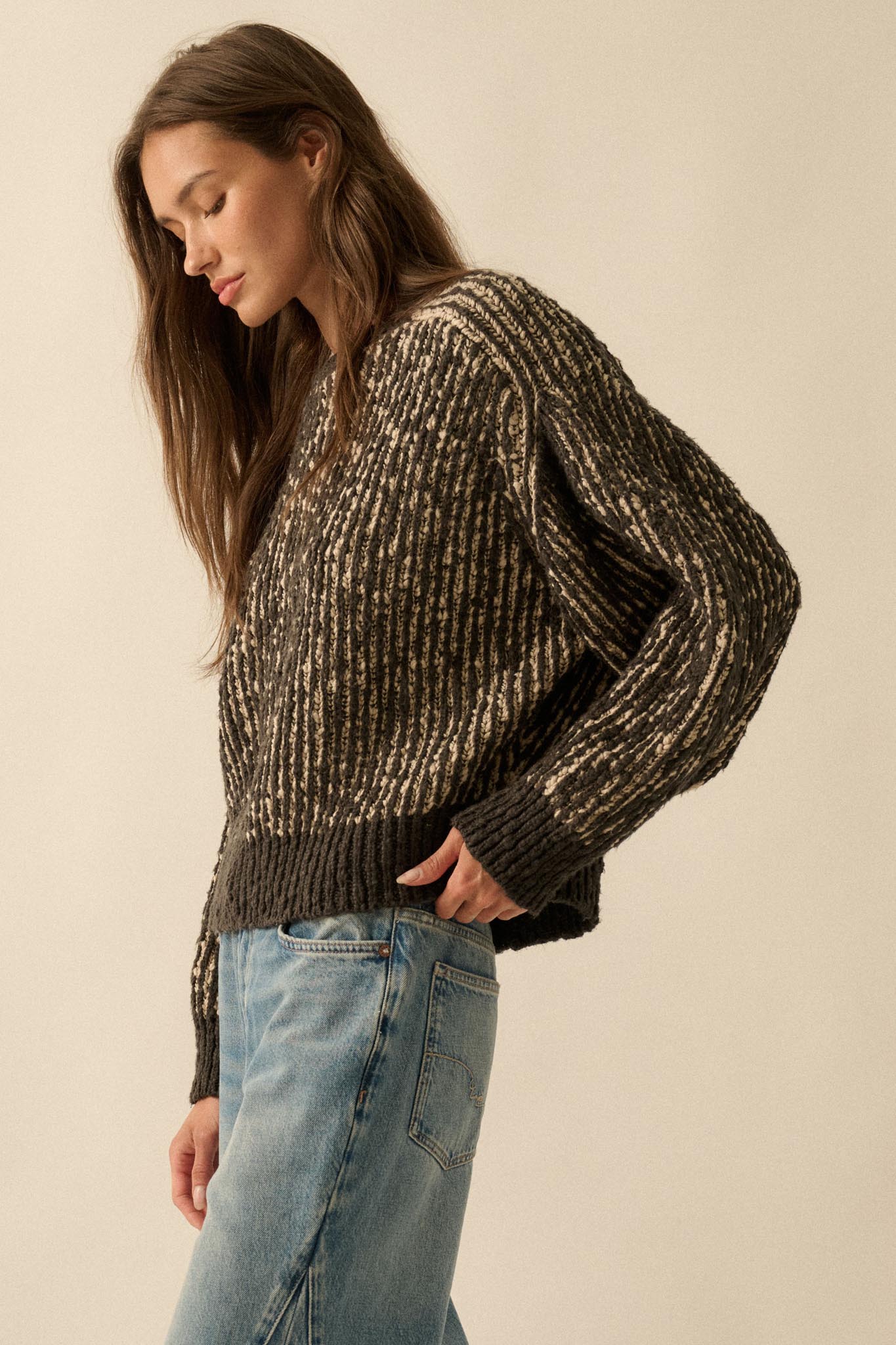 Live and Learn Marled Boucle Rib-Knit Sweater - ShopPromesa