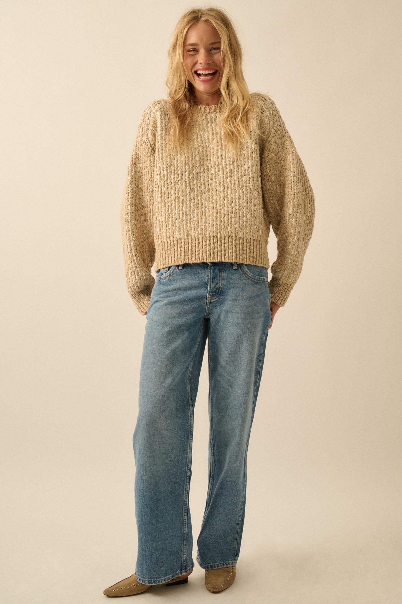 Live and Learn Marled Boucle Rib-Knit Sweater - ShopPromesa