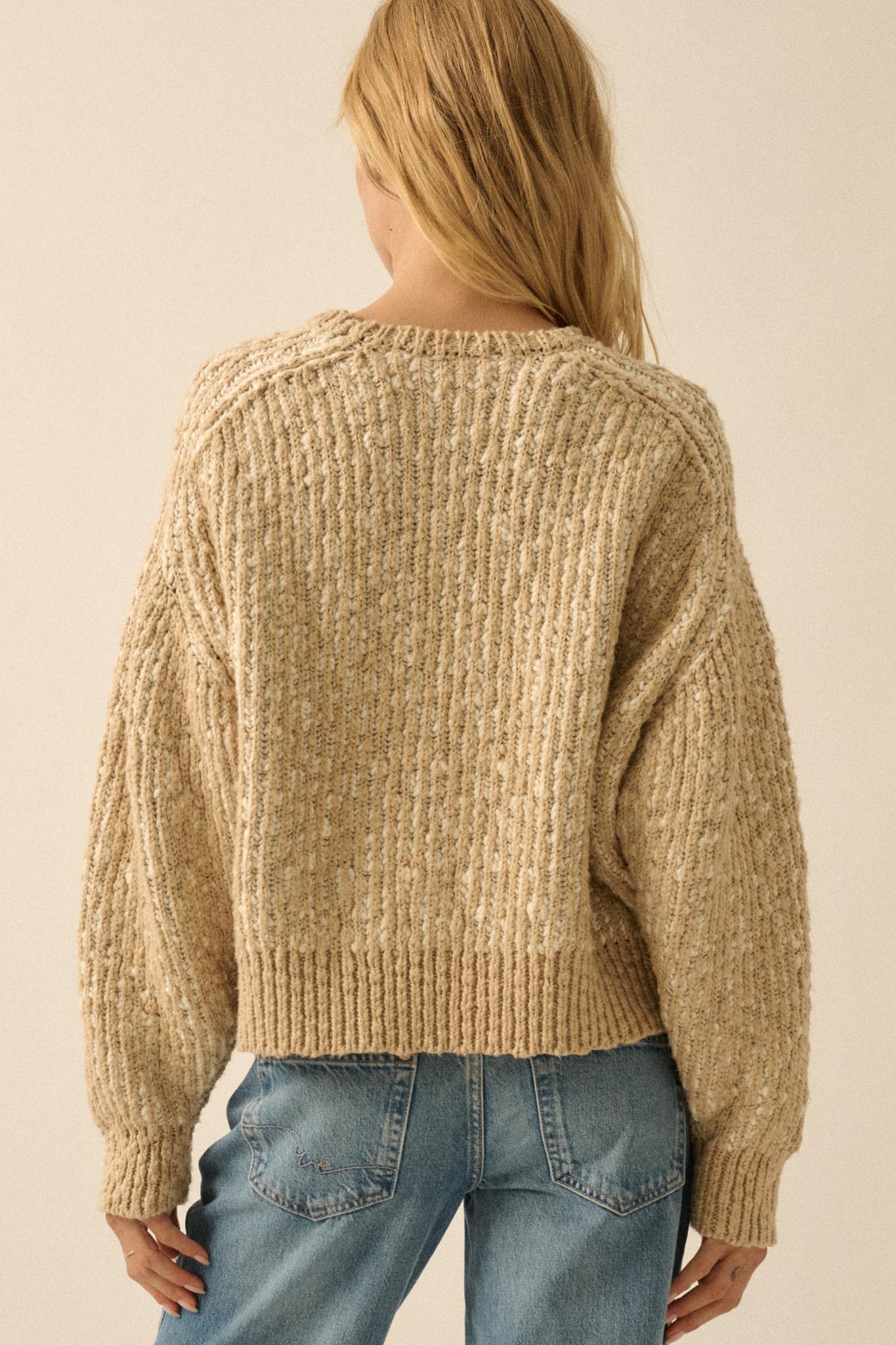 Live and Learn Marled Boucle Rib-Knit Sweater - ShopPromesa