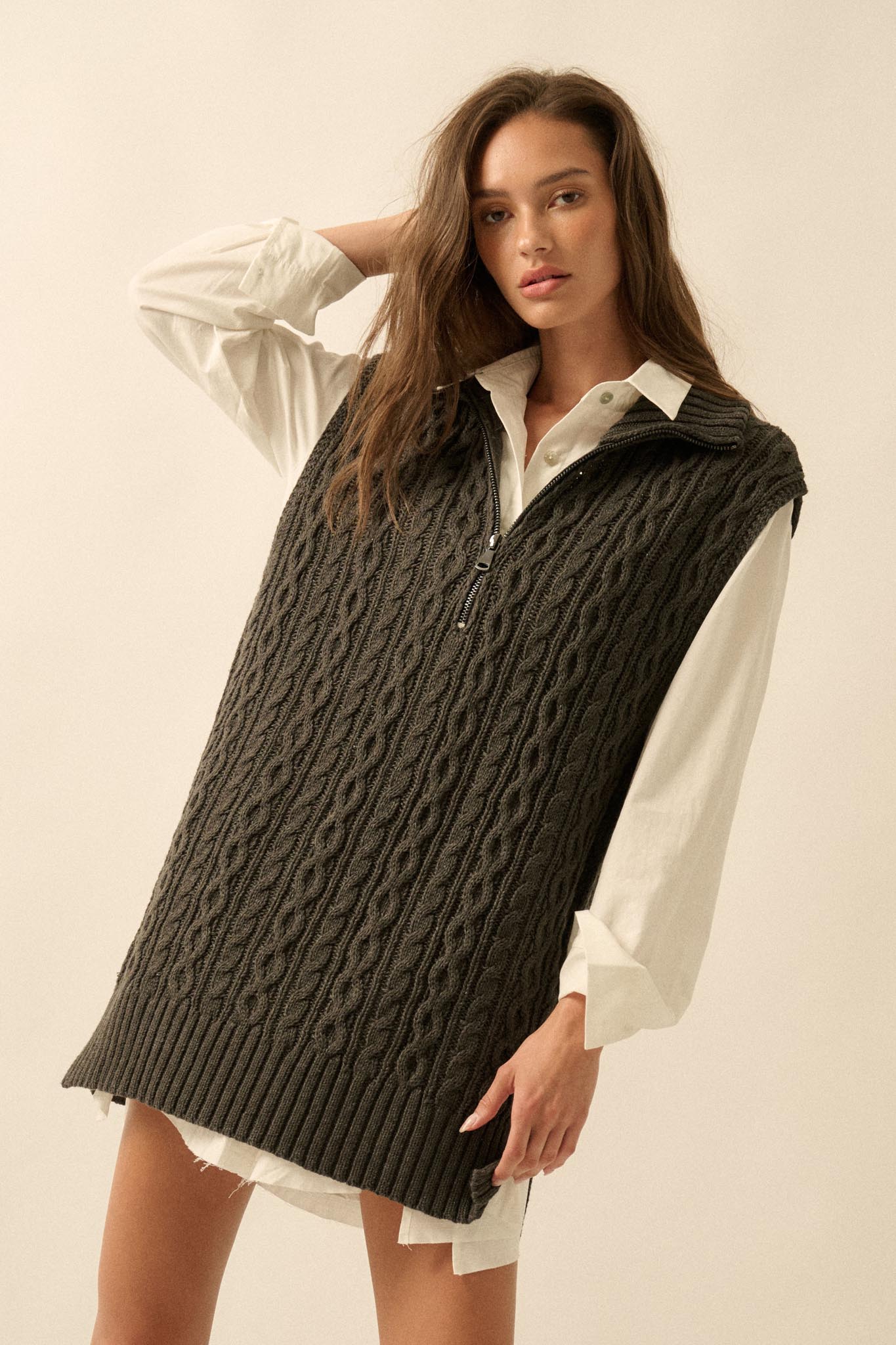 Twist of Fate Cable Knit Oversize Sweater Vest - ShopPromesa