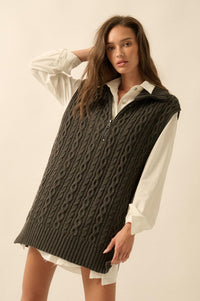 Twist of Fate Cable Knit Oversize Sweater Vest - ShopPromesa