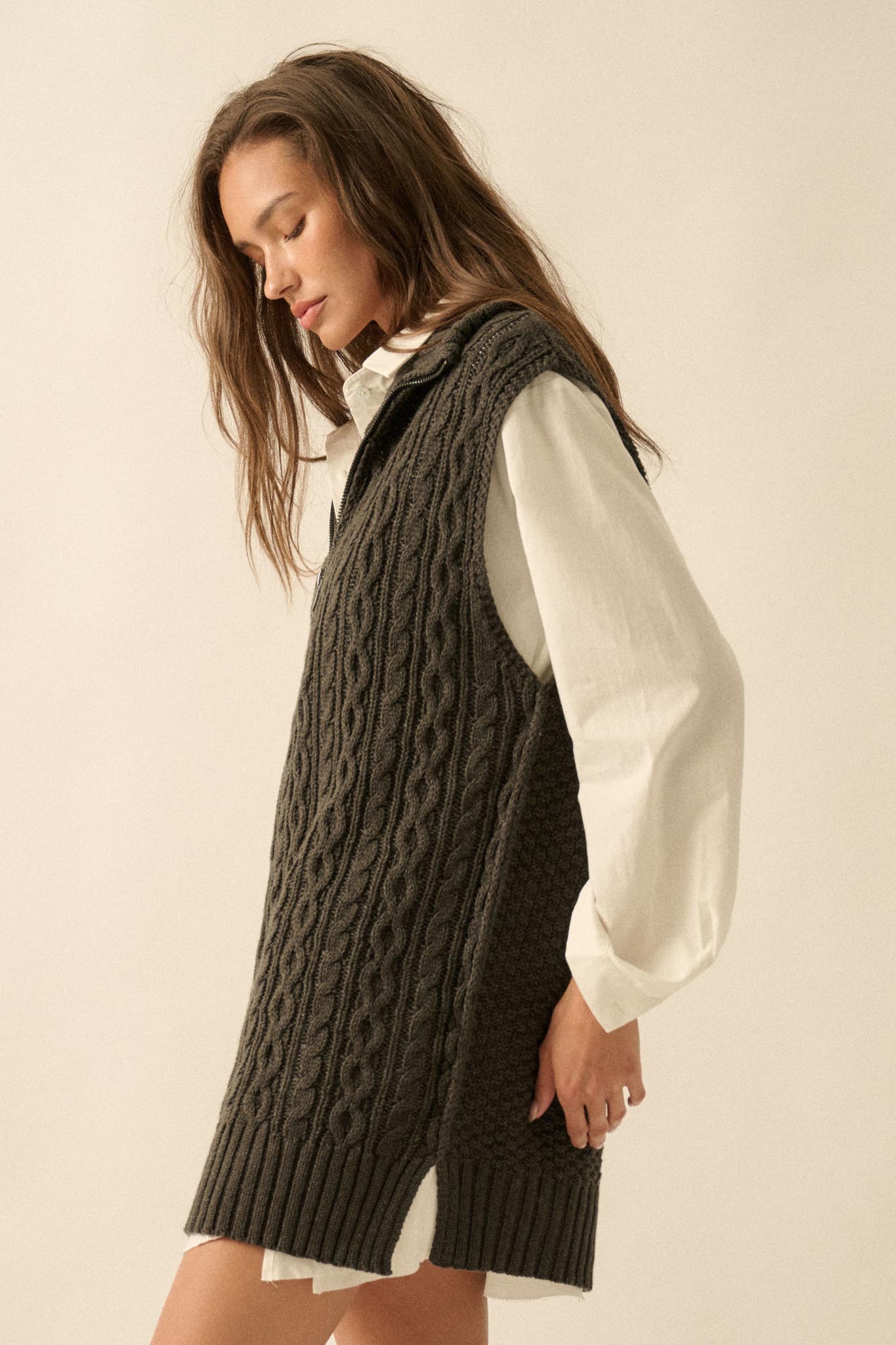 Twist of Fate Cable Knit Oversize Sweater Vest - ShopPromesa