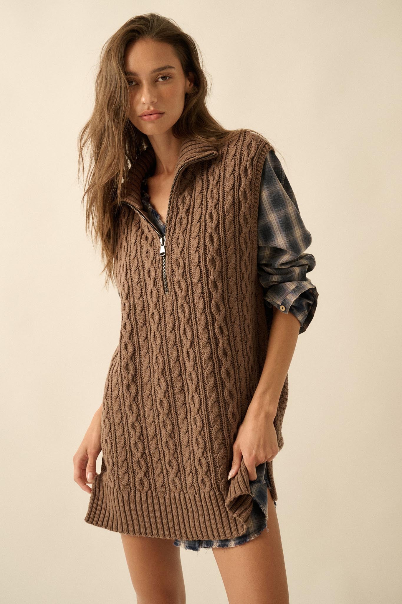 Twist of Fate Cable Knit Oversize Sweater Vest - ShopPromesa