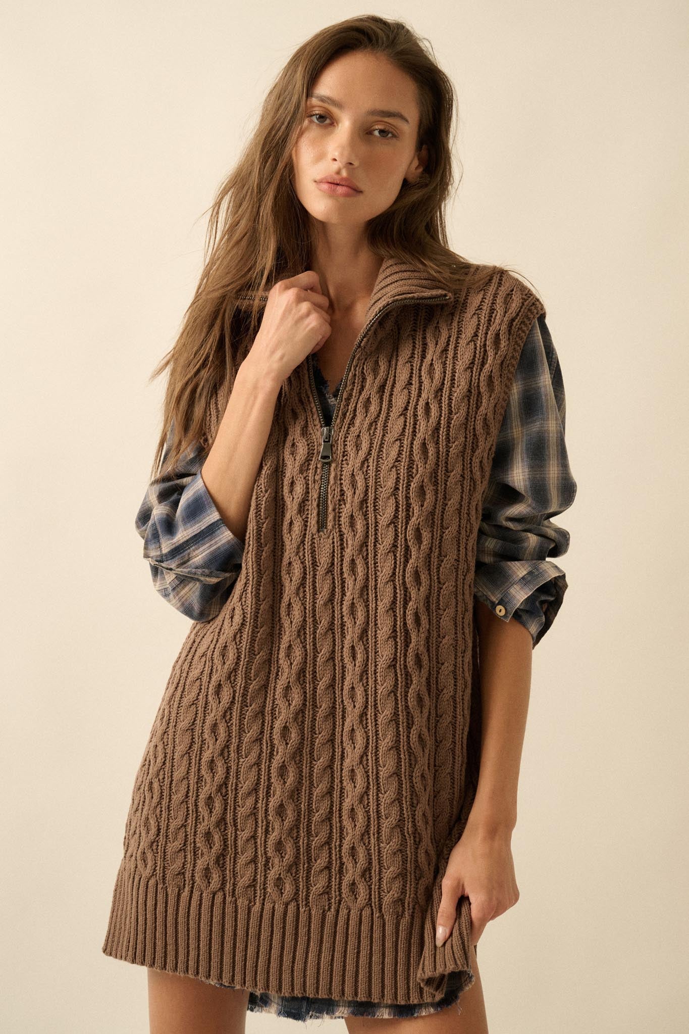 Twist of Fate Cable Knit Oversize Sweater Vest - ShopPromesa
