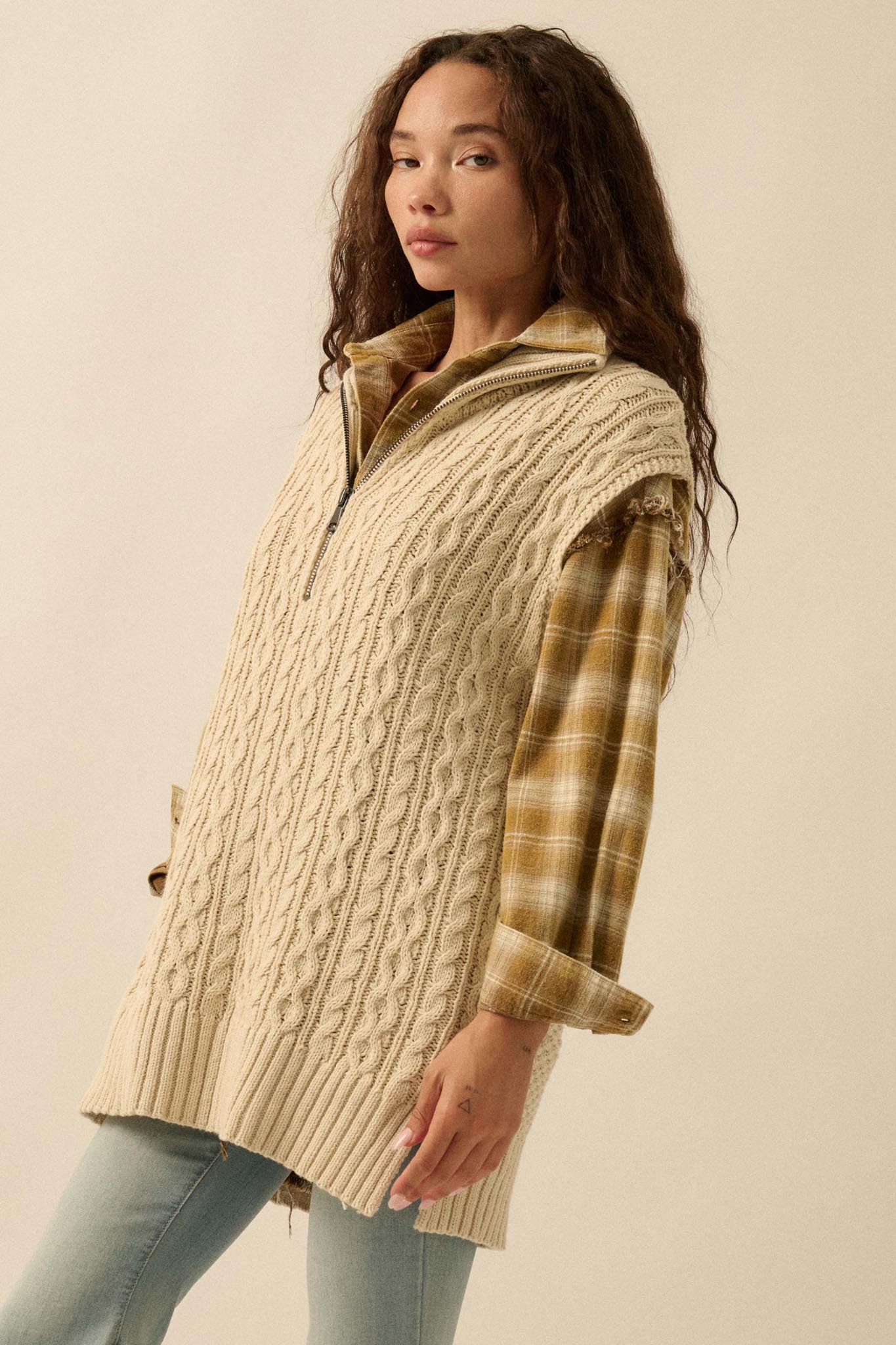 Twist of Fate Cable Knit Oversize Sweater Vest - ShopPromesa