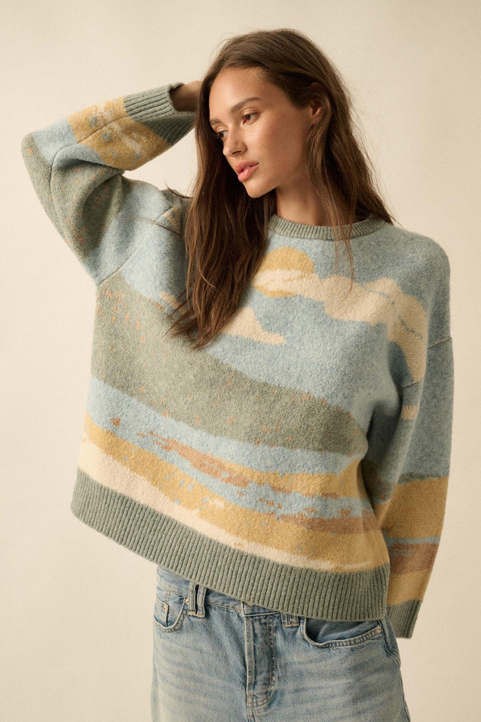 Wonderful World Jacquard-Knit Landscape Sweater - ShopPromesa