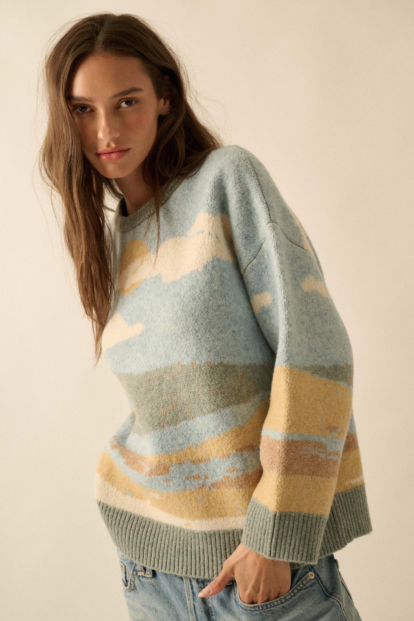 Wonderful World Jacquard-Knit Landscape Sweater - ShopPromesa