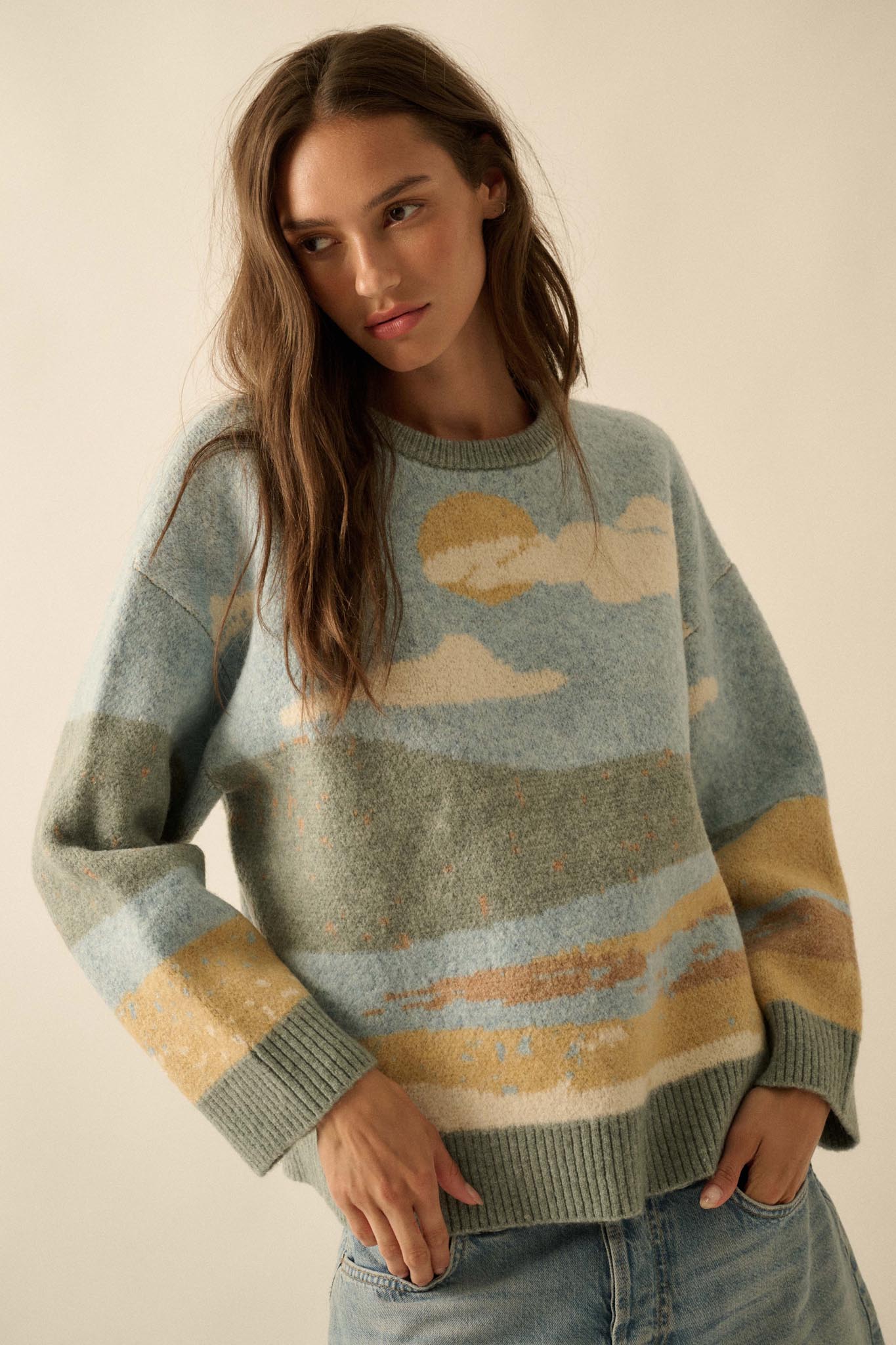 Wonderful World Jacquard-Knit Landscape Sweater - ShopPromesa